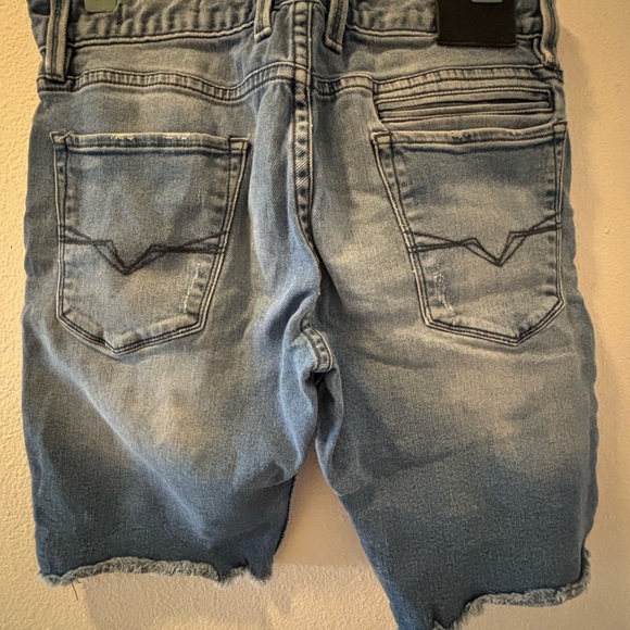 Guess Blue Distressed Jean Shorts with Moto Style - Picture 6 of 7